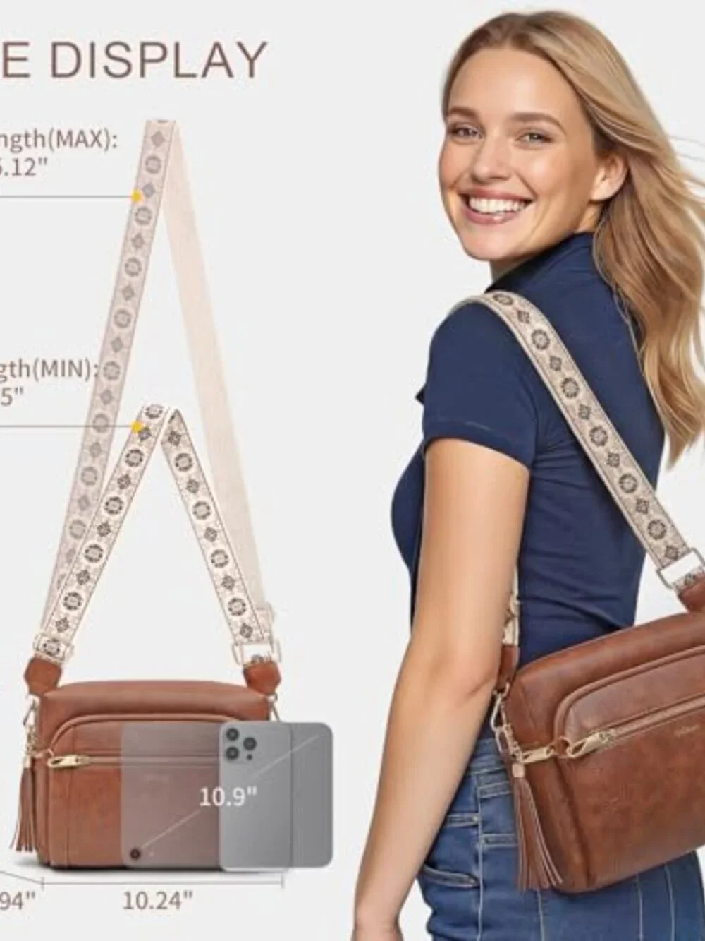 Small Faux Leather Crossbody Bag Anti-theft with Wide Strap Tassel